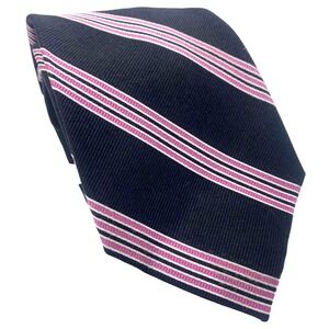 Lauren Ralph Lauren Men's Silk Black Pink Striped Necktie Hand Made Italy Formal
